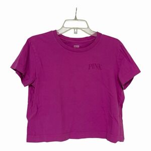 PINK Victoria's Secret Shirt Womens Large Barbie Pink Crop Top Tee Cotton